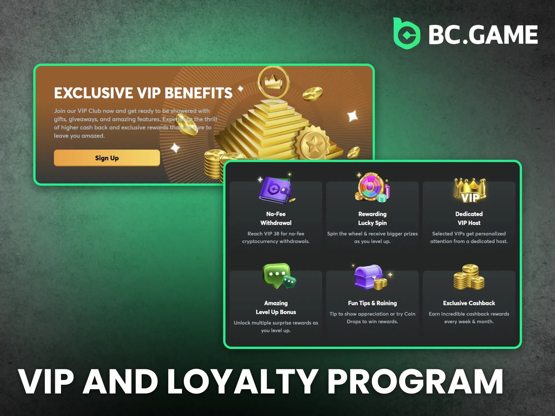 Loyal players benefit from BC Game’s exclusive VIP and cashback program.