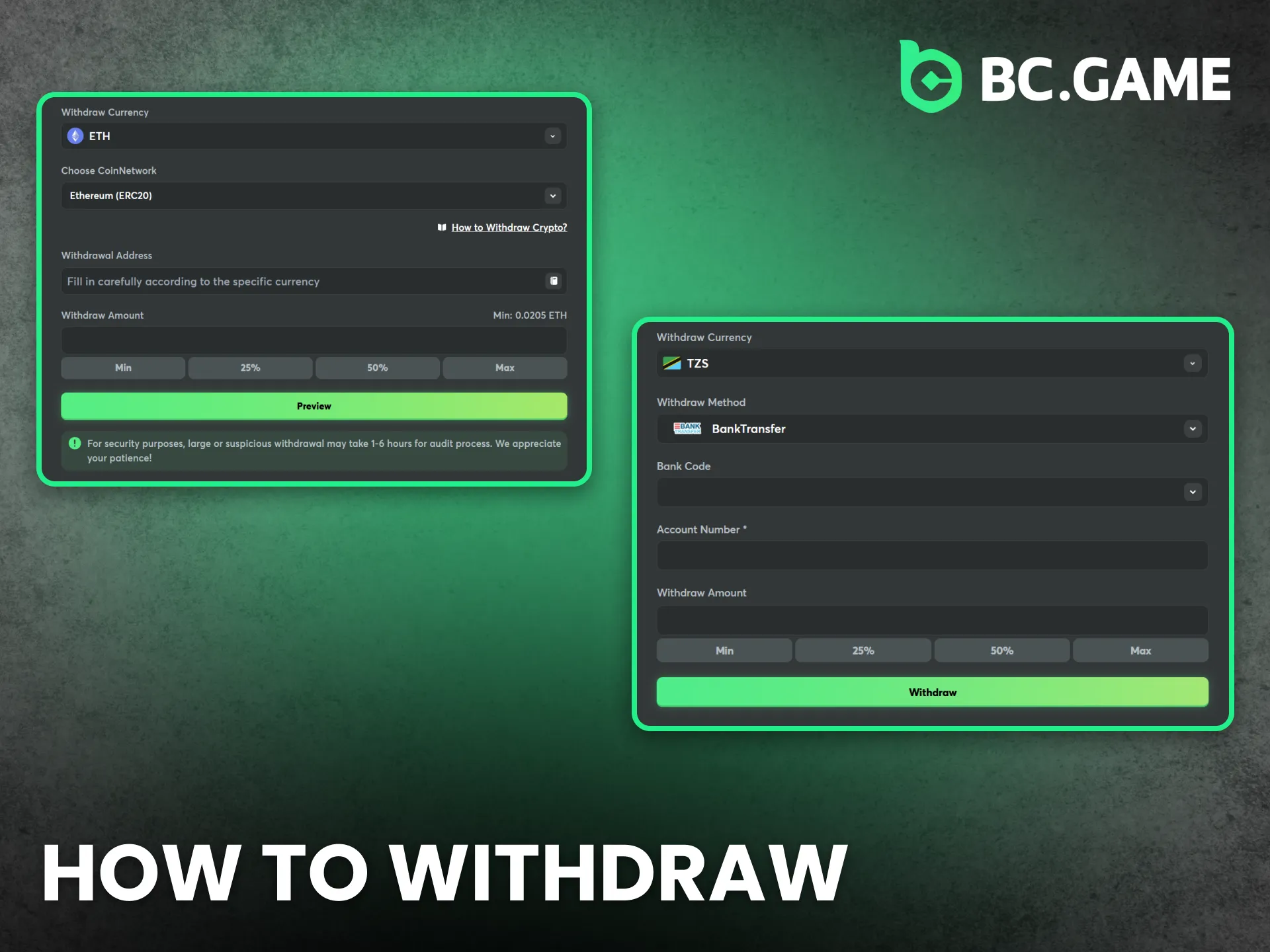 Tanzania bettors withdraw funds quickly using BC Game processing.