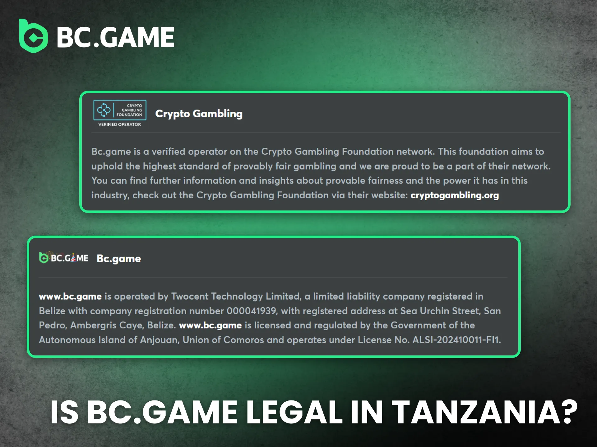 BC Game in Tanzania operates legally under regulated standards.