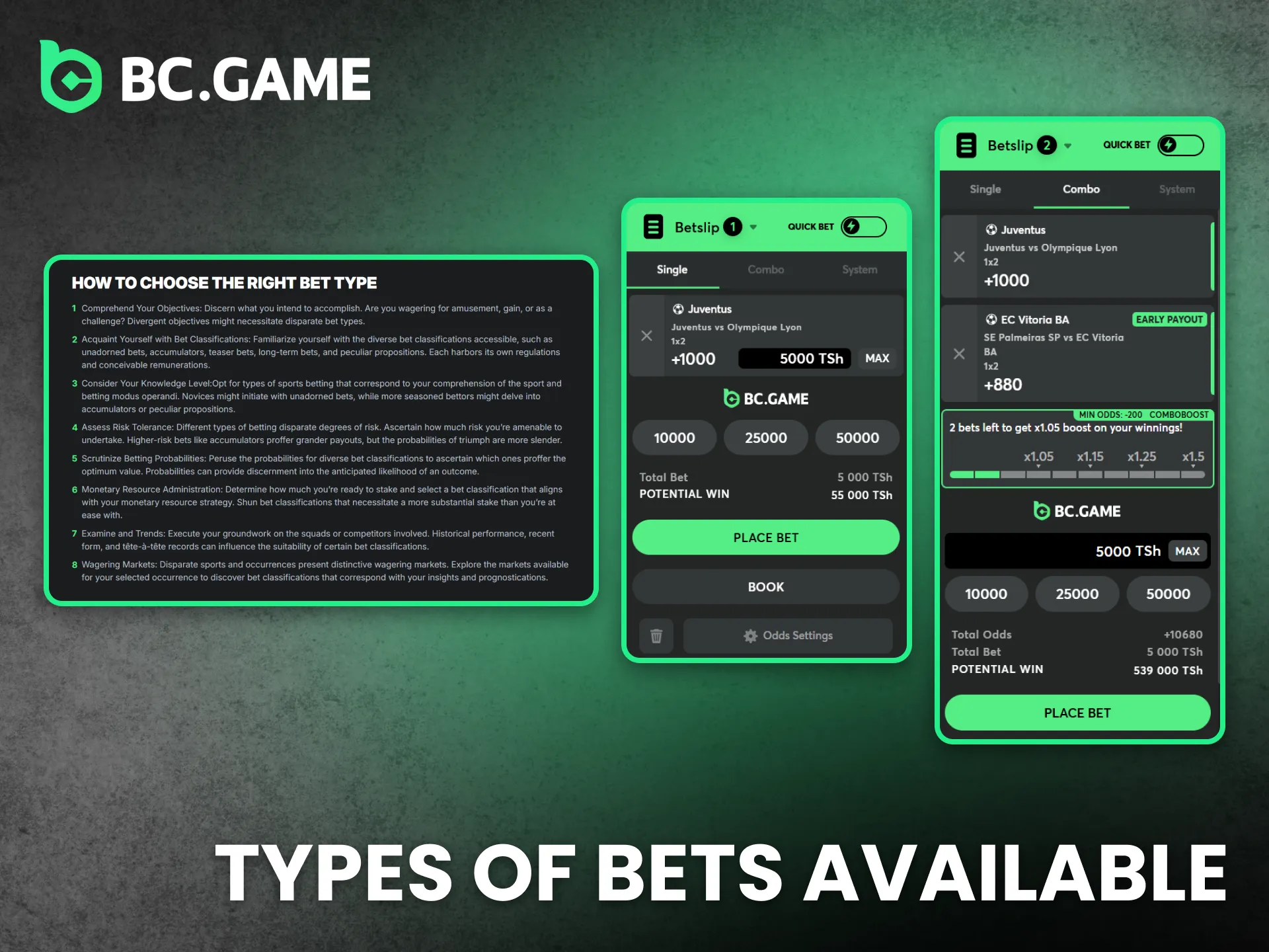 BC Game in Tanzania provides diverse bet types for local players.