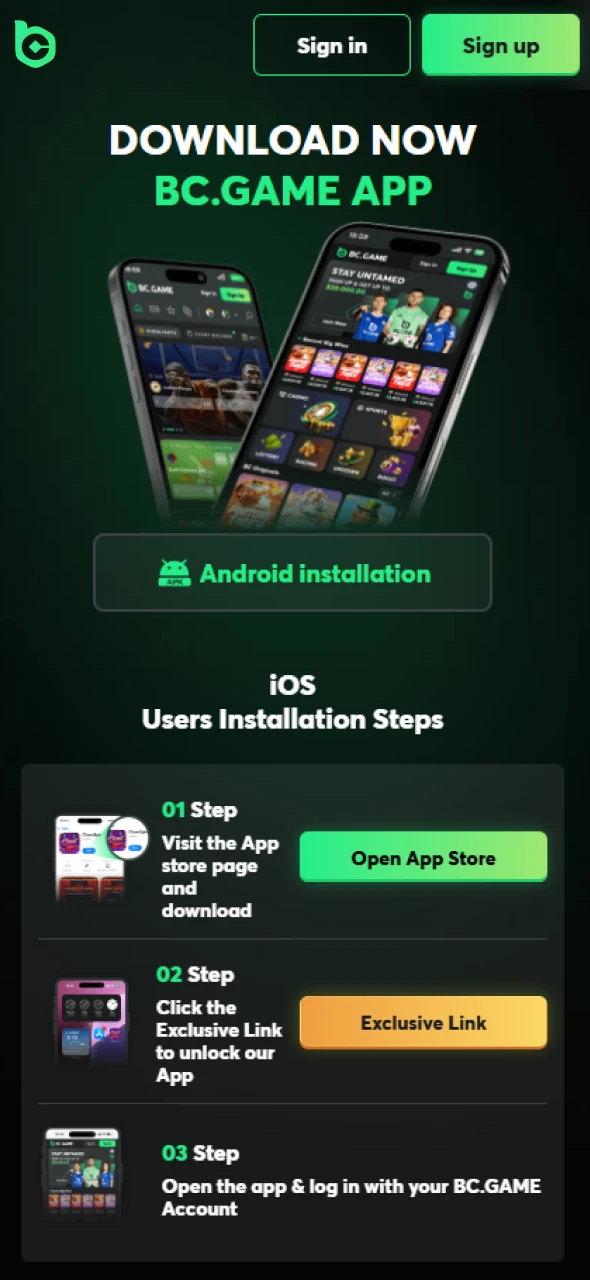 Download the installation file for the BC Game app to your device.