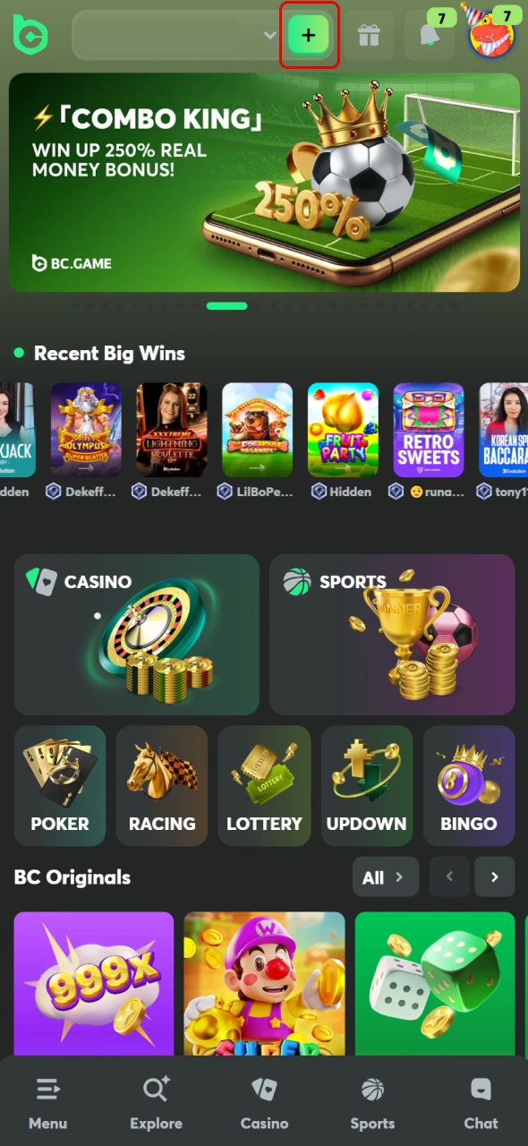 Make a deposit to place your next winning wager on BC Game.