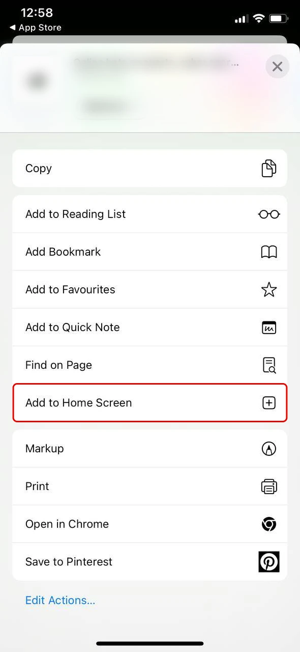 Select the Add to Home Screen option to create a quick access shortcut for the BC Game app.
