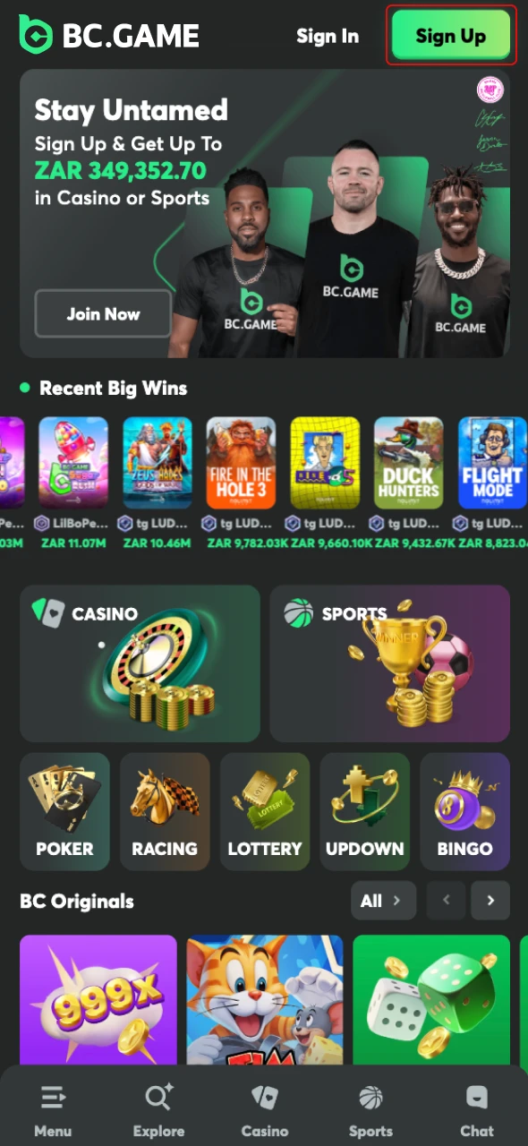 Complete a quick registration at BC Game online casino.