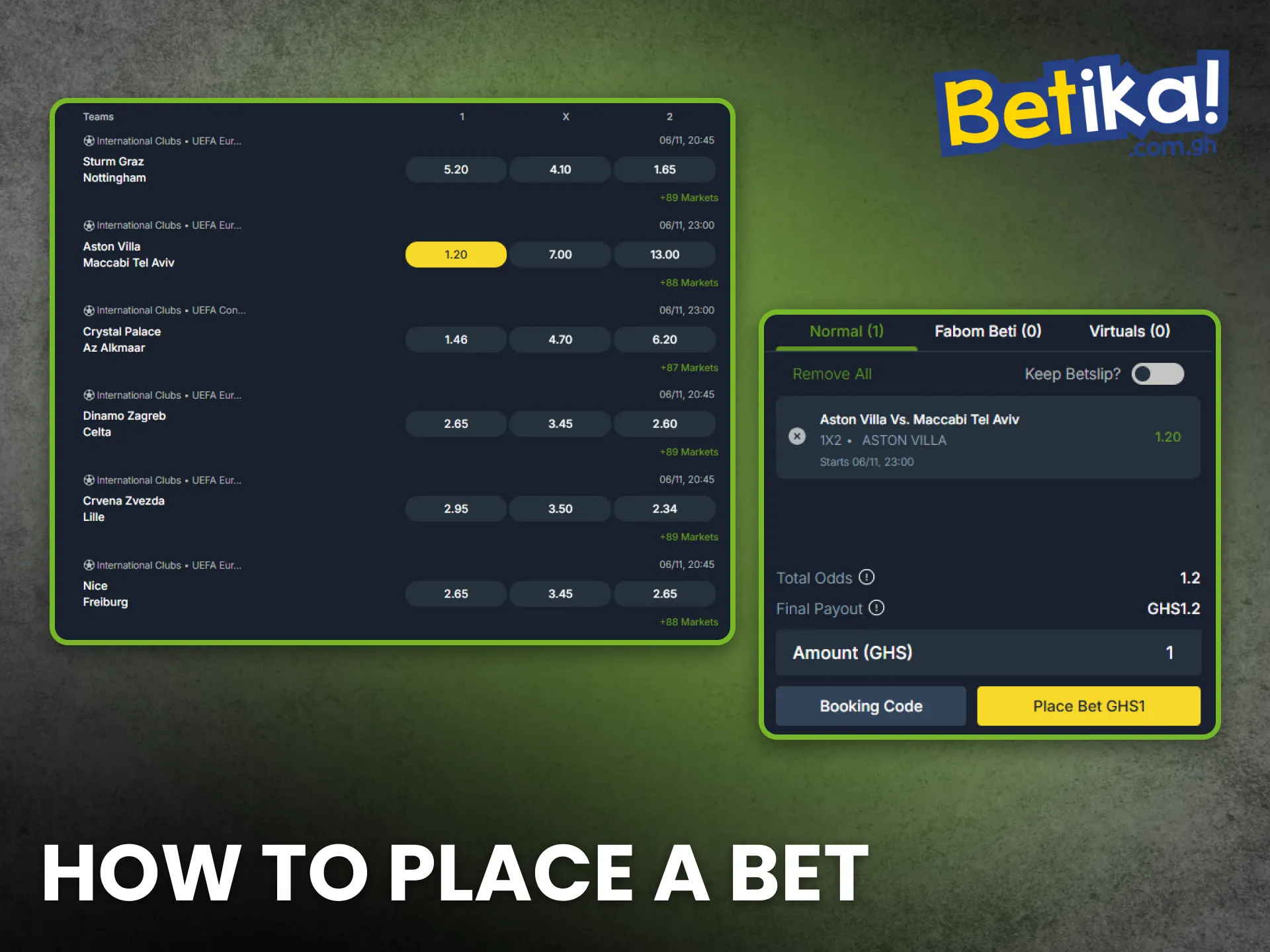Place your first sports bet easily through Betika Ghana’s platform.