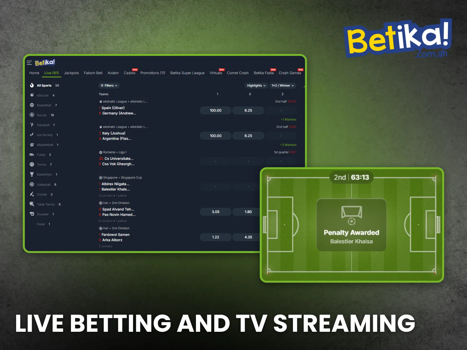 Betika Ghana delivers live betting and TV streaming for real-time action.