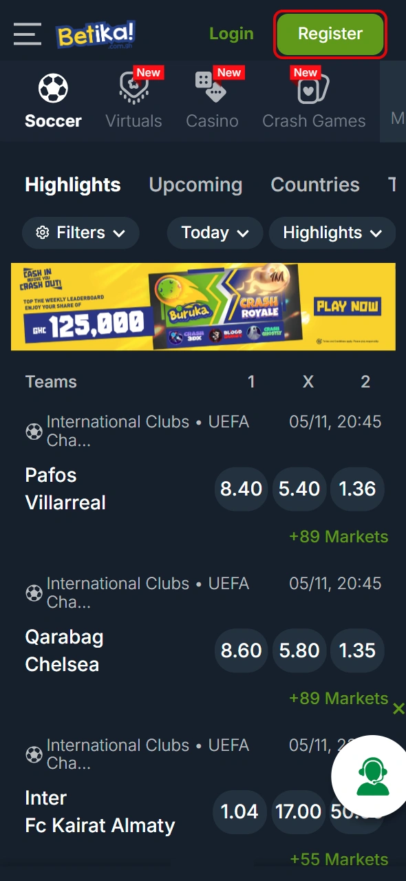 Click Betika Ghana register button to start yout registration process.