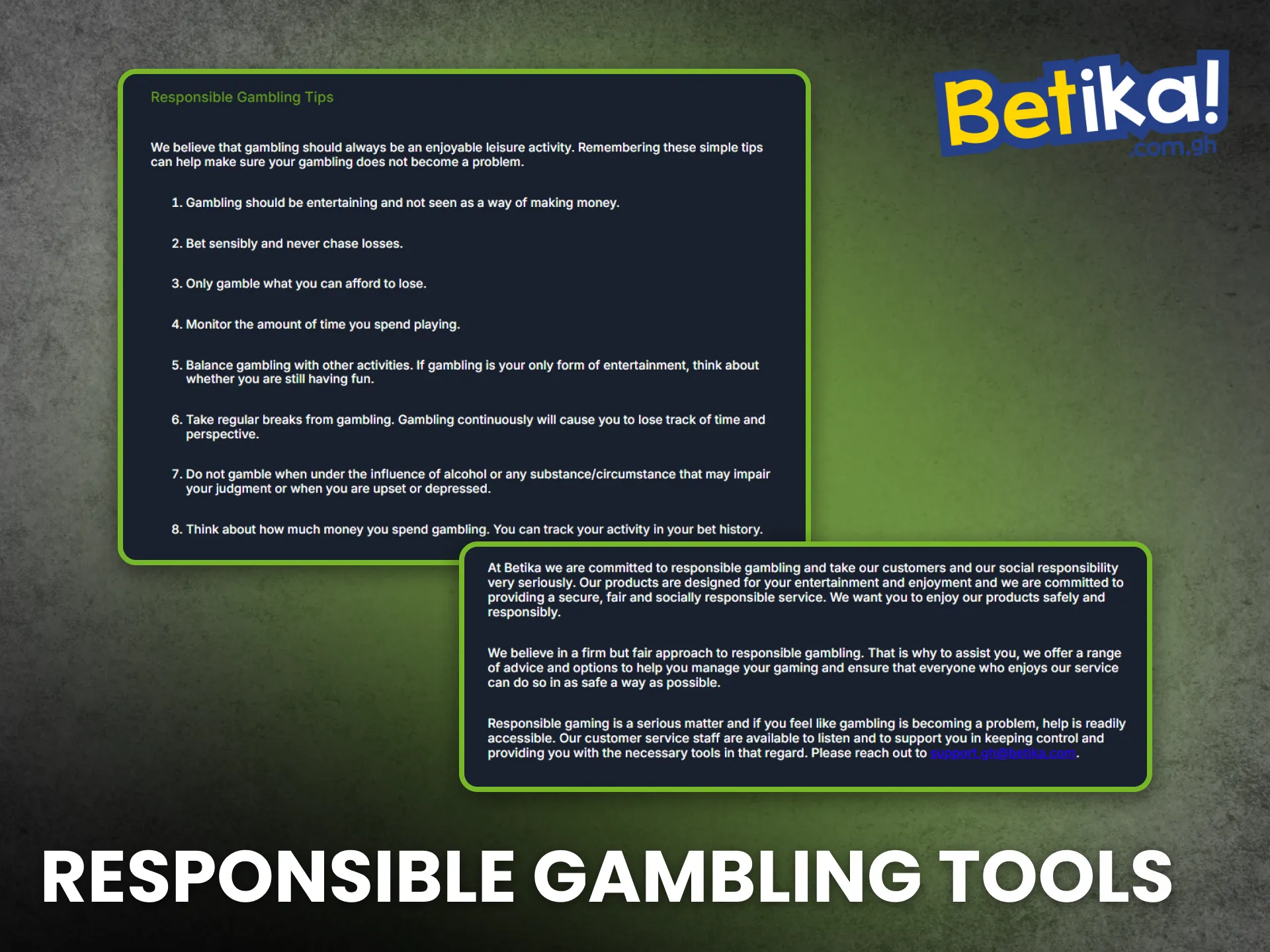 Betika Ghana promotes responsible gambling through helpful control tools.