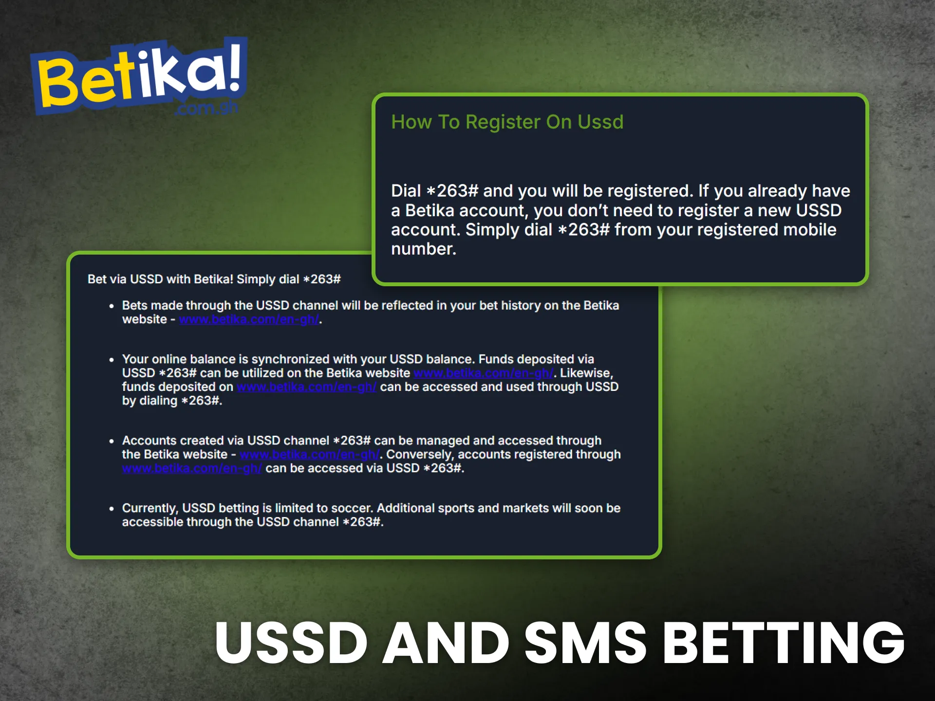 Betika Ghana supports USSD and SMS betting for quick wagers.