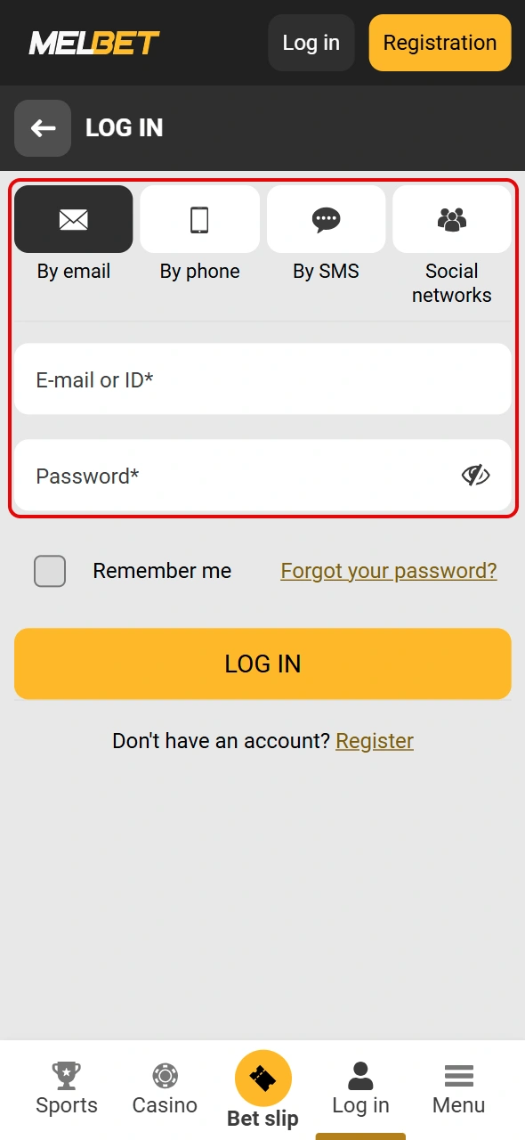 Use your contact details and password for Melbet Kenya login.