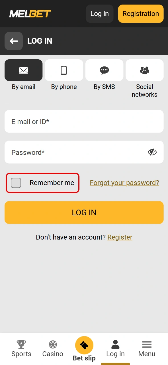 Enable Remember me to stay logged in to Melbet Kenya.