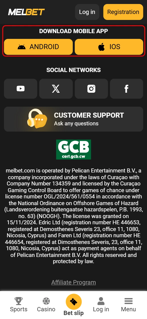 Find the app section at the bottom of Melbet Kenya.