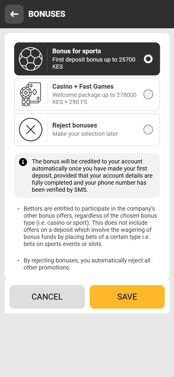 Pick your bonus when signing up with Melbet Kenya online.