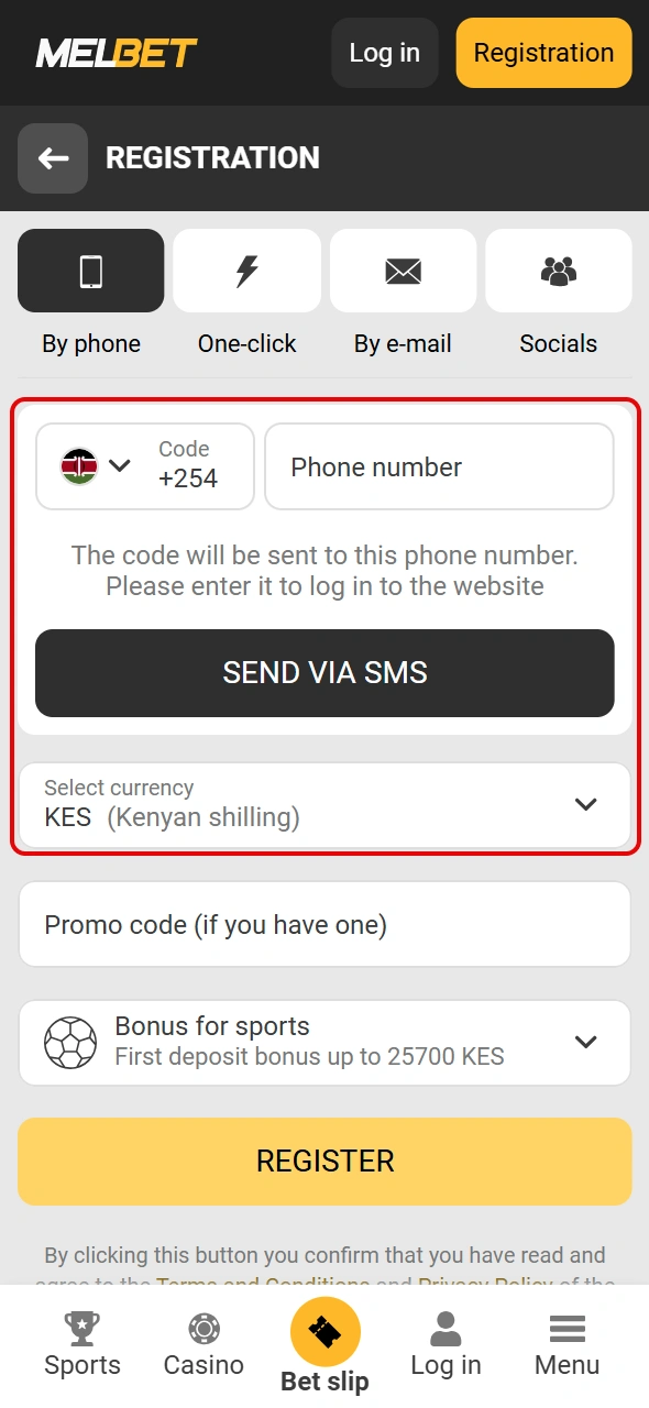 Fill out the required information for your Melbet Kenya registration.