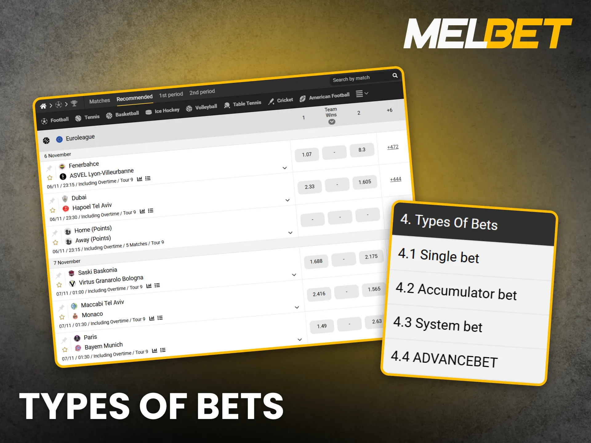 Explore multiple bet types and formats available on Melbet Kenya.