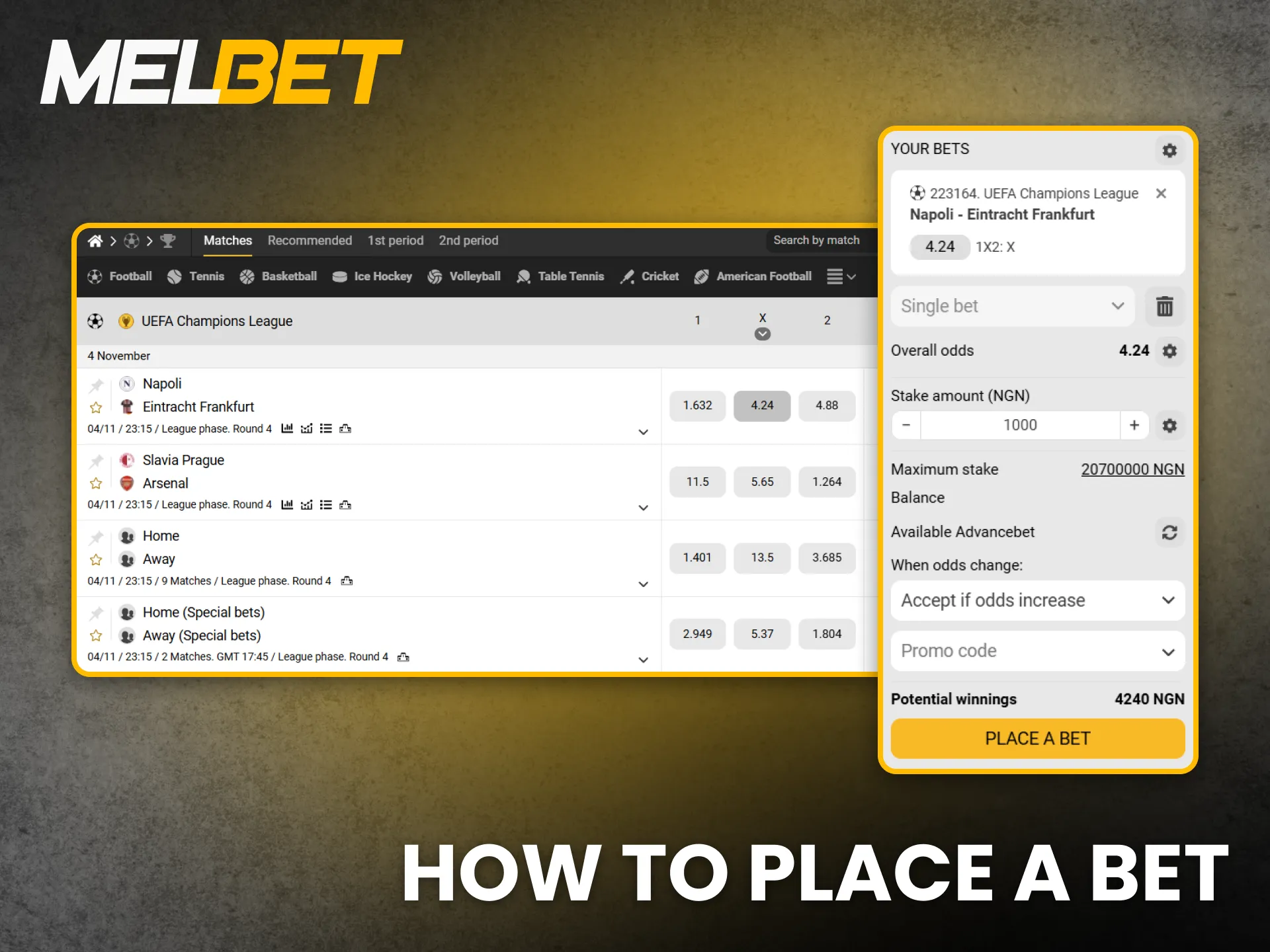 Learn how to place a bet at Melbet and win today.
