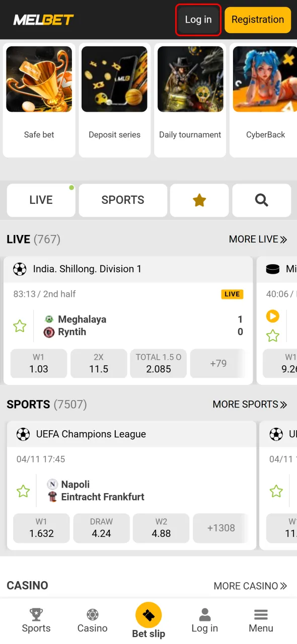 Start sign in to Melbet Nigeria and explore live matches.