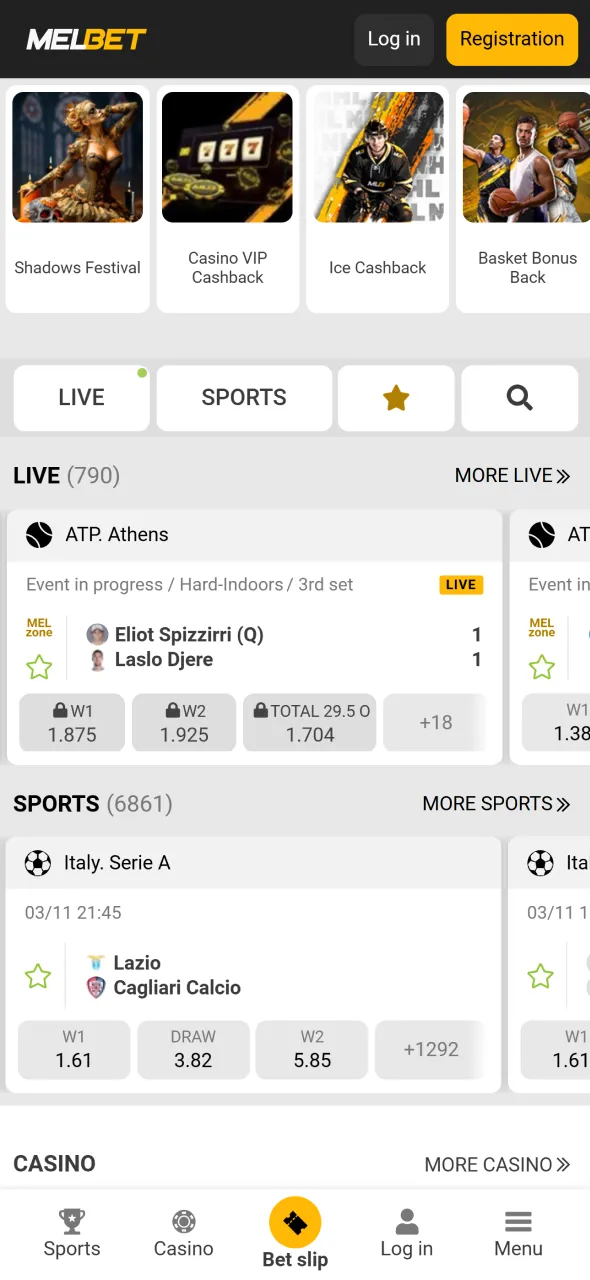 Visit the Melbet website to log in and explore live bets.