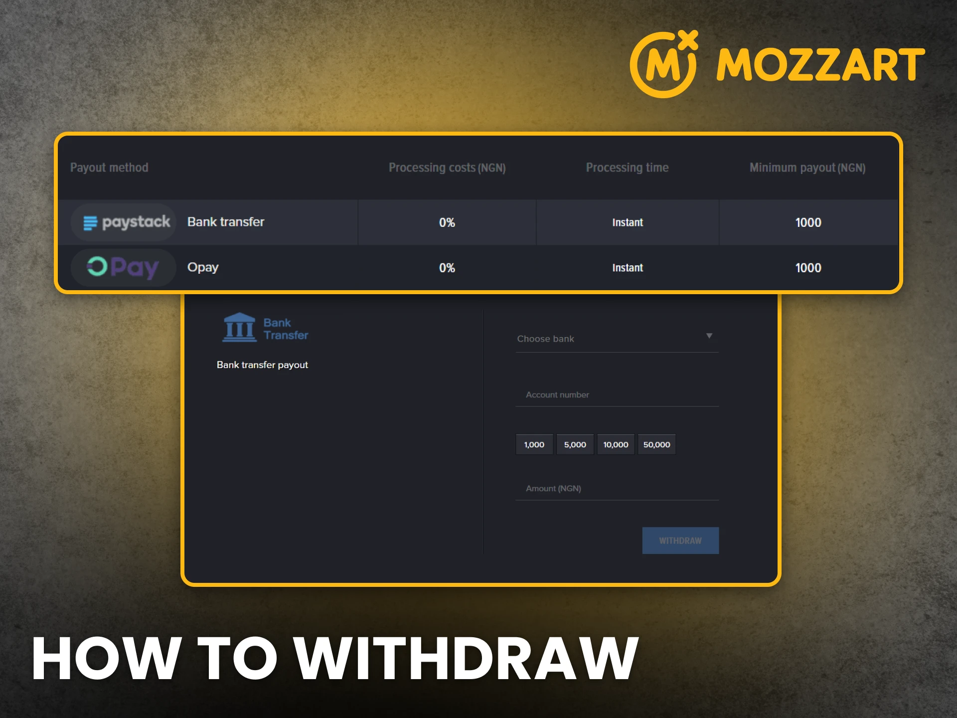 Withdraw money quickly through MozzartBet Nigeria with secure processing.