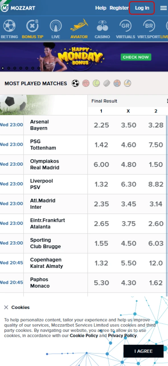 Log in to your MozzartBet account to place a bet.