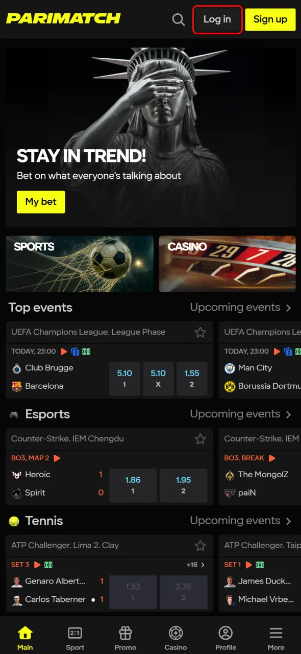 Log in to Parimatch easily and continue where you left off.