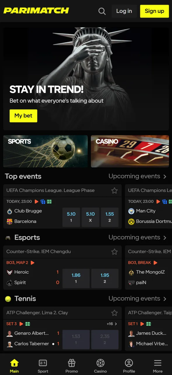 Access your Parimatch profile anytime through the app or official site.