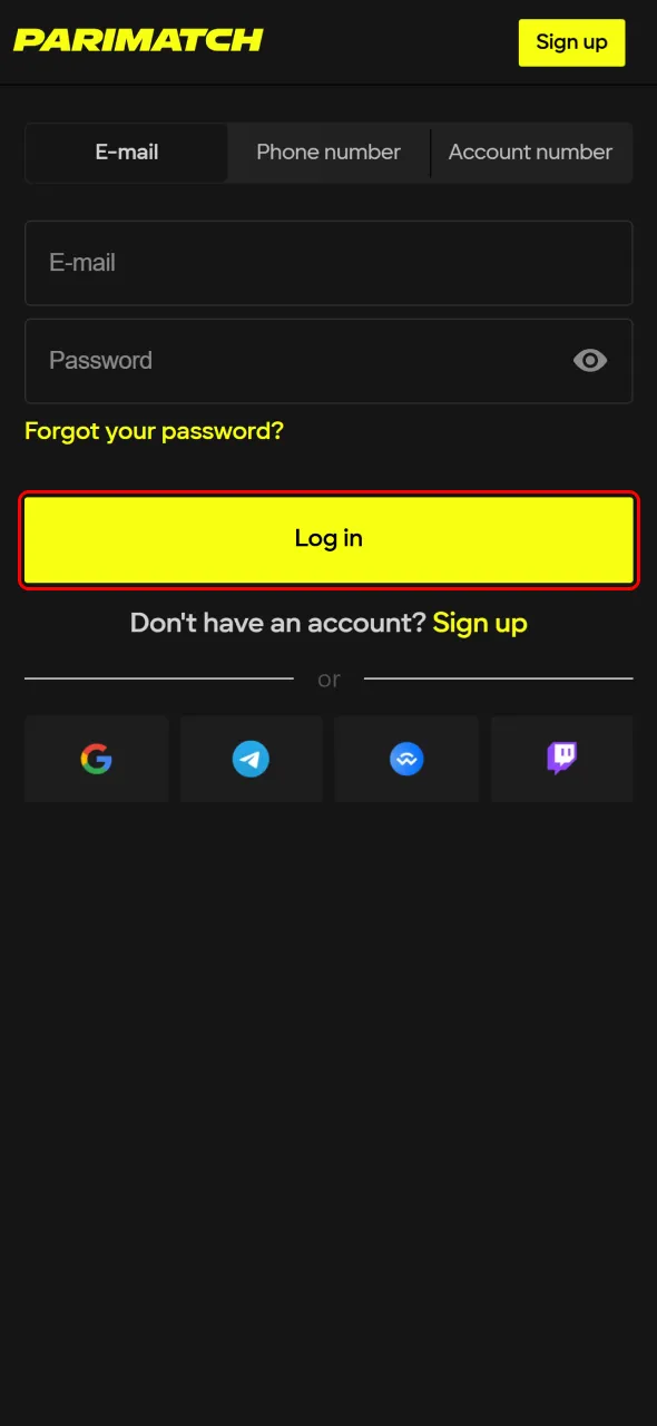 Press the Parimatch login button to access your account instantly.