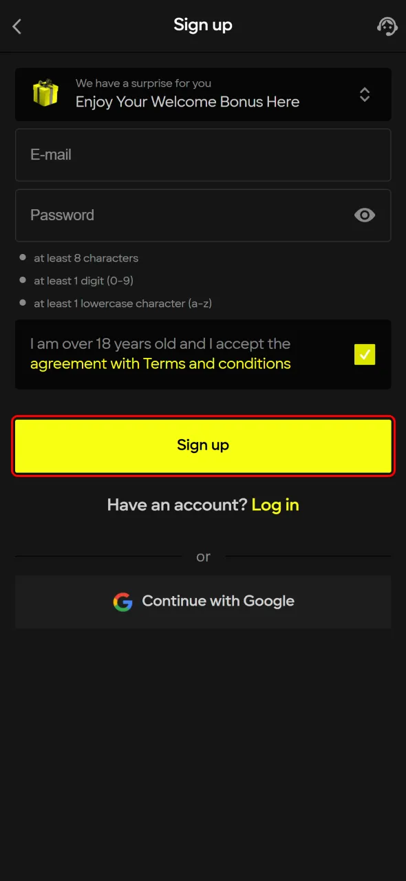 Finish registration and store your Parimatch credentials for safe access.