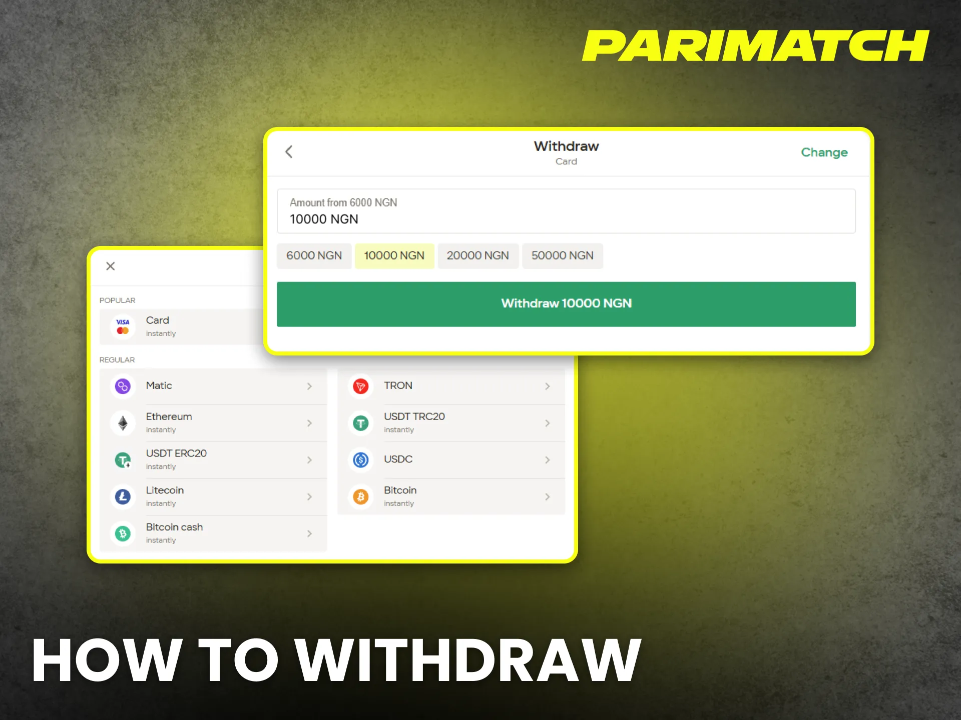 Withdraw money fast and securely from your Parimatch account.