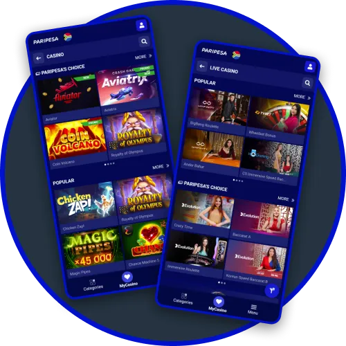 South Africa users access a Paripesa app casino section with many slots.