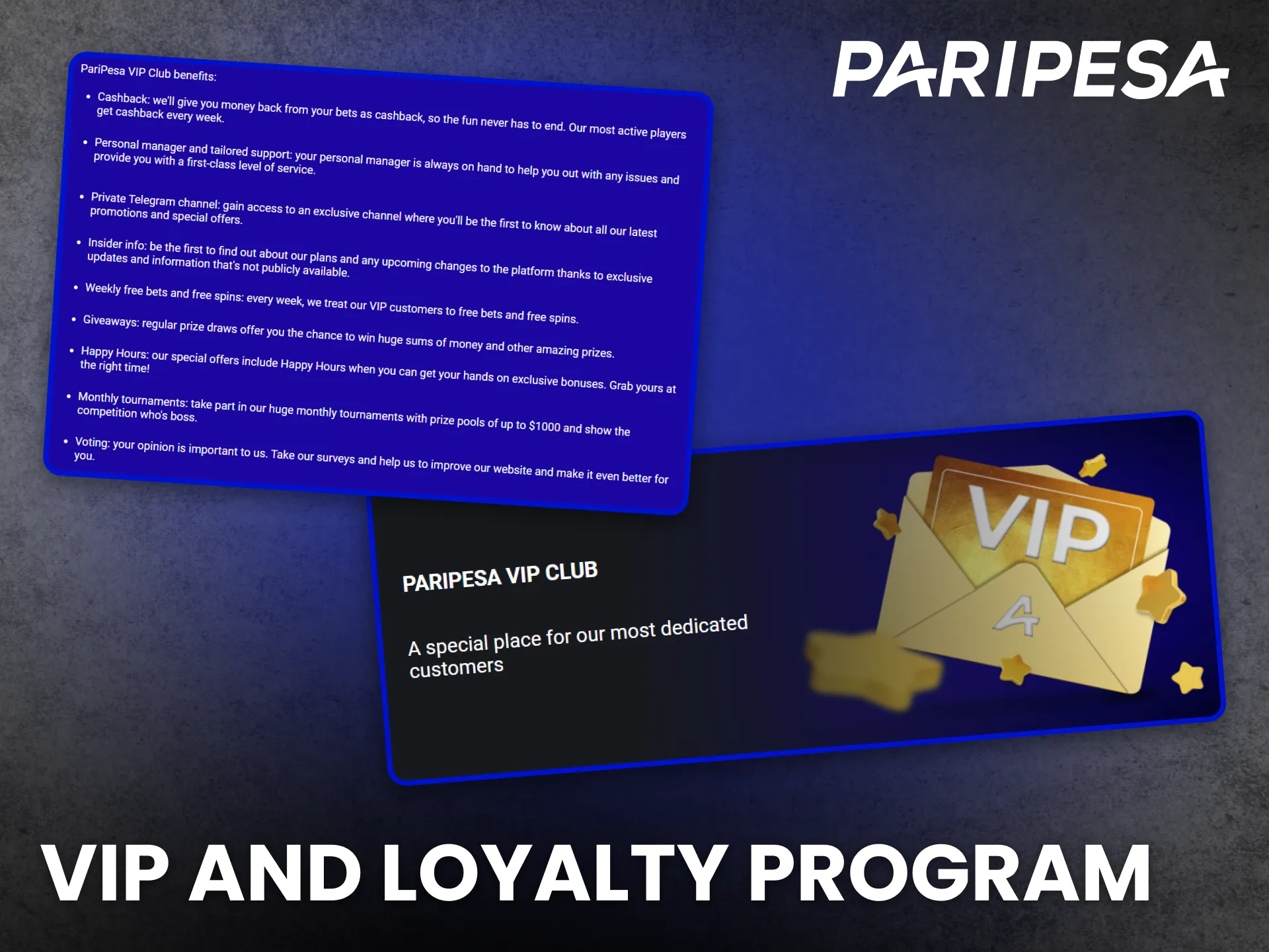 Loyal players benefit from the Paripesa VIP rewards system.