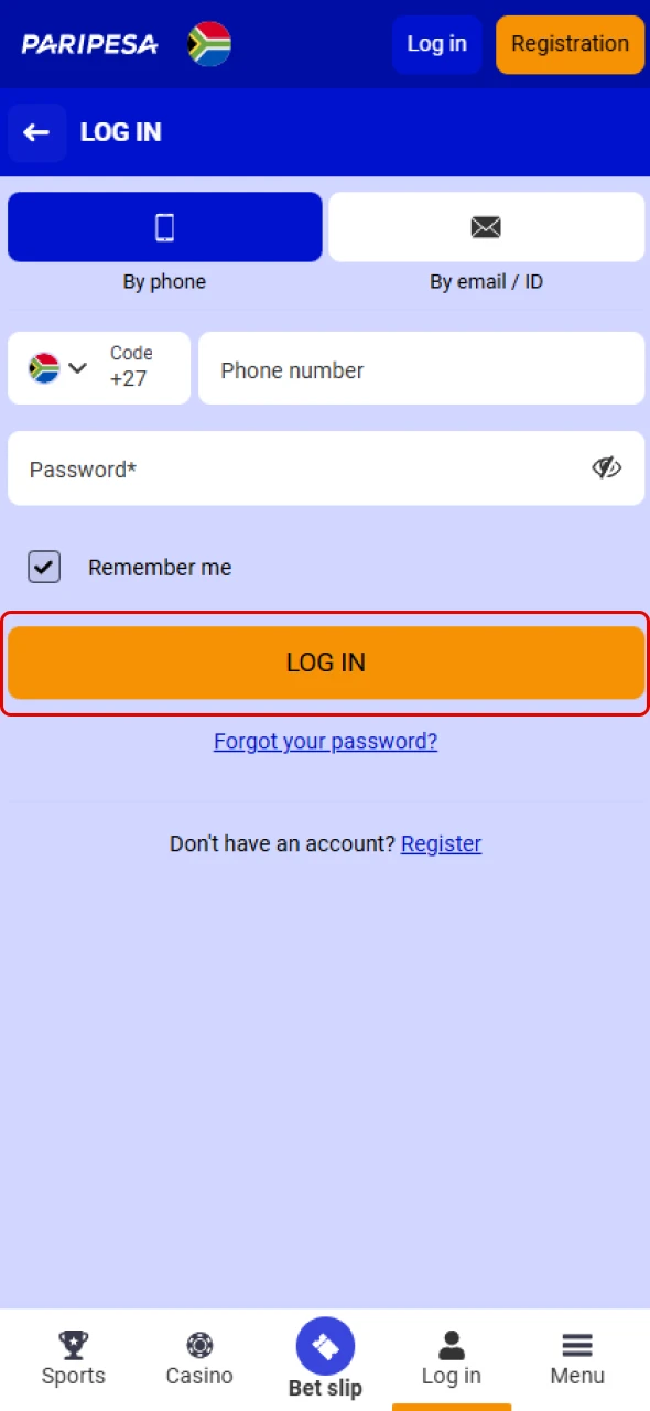 Confirm the login action to start betting with Paripesa and win.