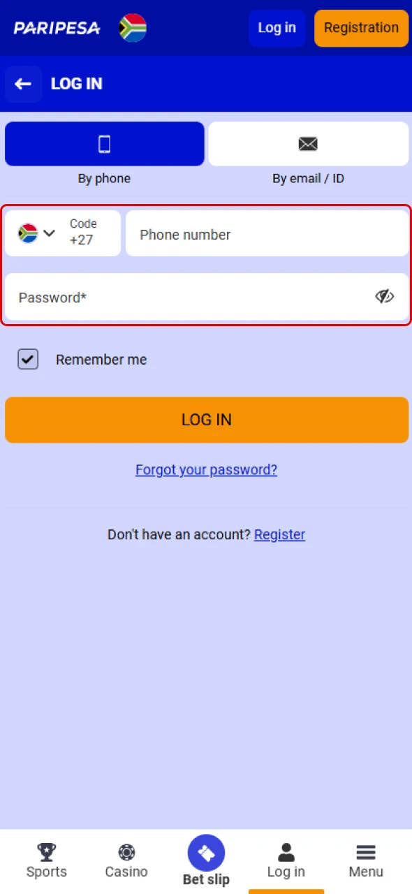 Fill in your login and password to sign in to Paripesa.
