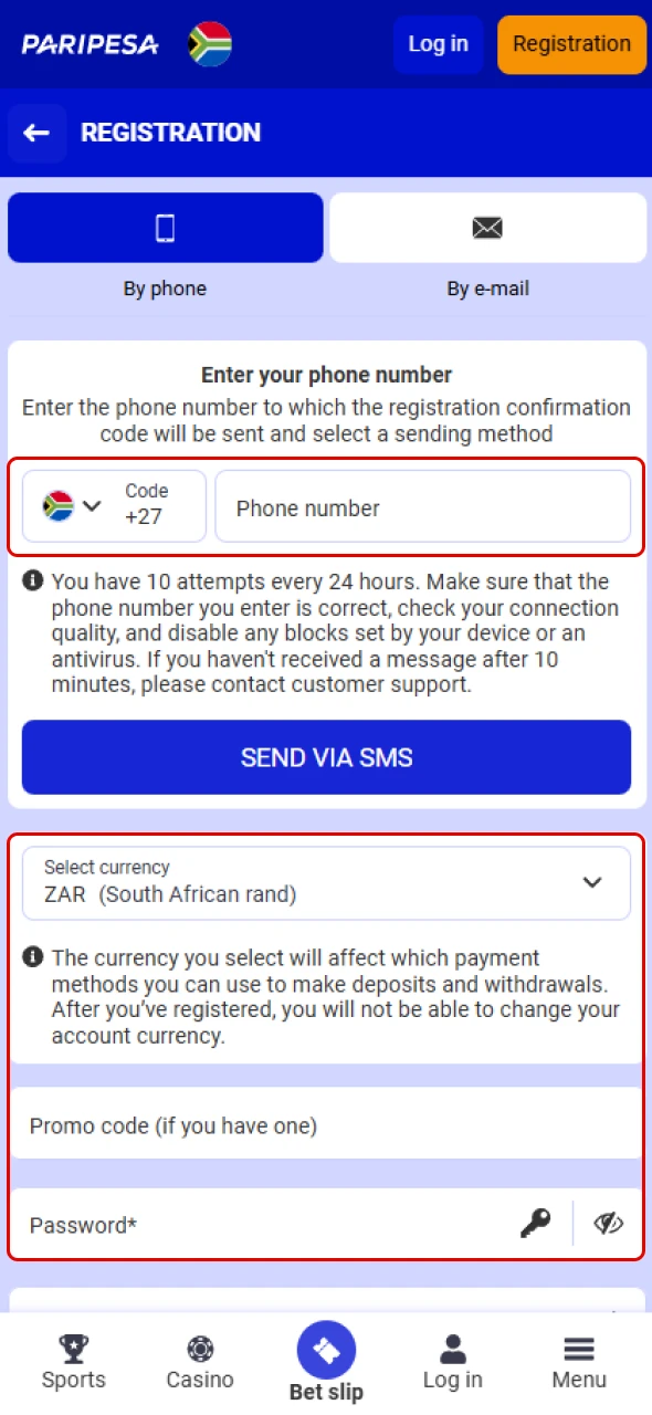 Provide your necessary details to confirm your identity with Paripesa.