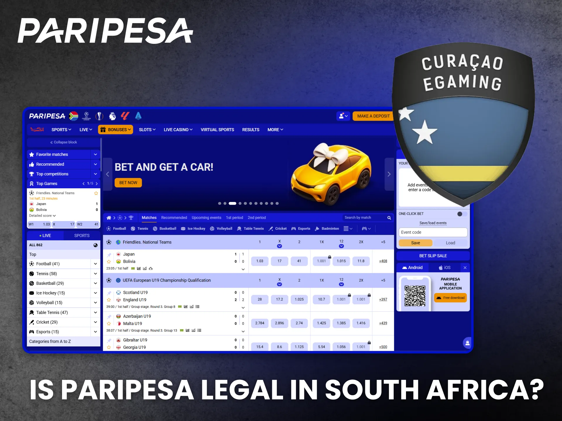 Paripesa is legal and accessible for South Africa players.