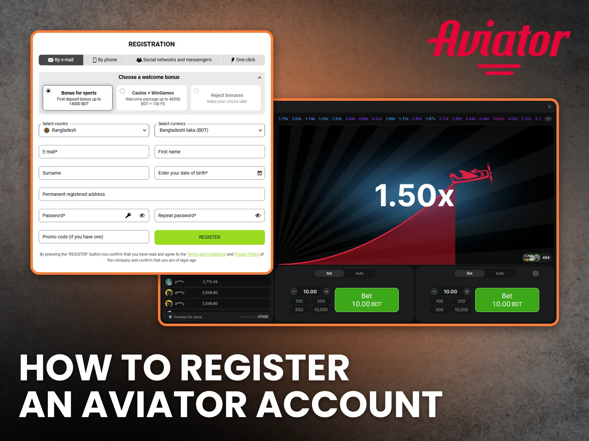 Follow a step by step guide to register an Aviator account.