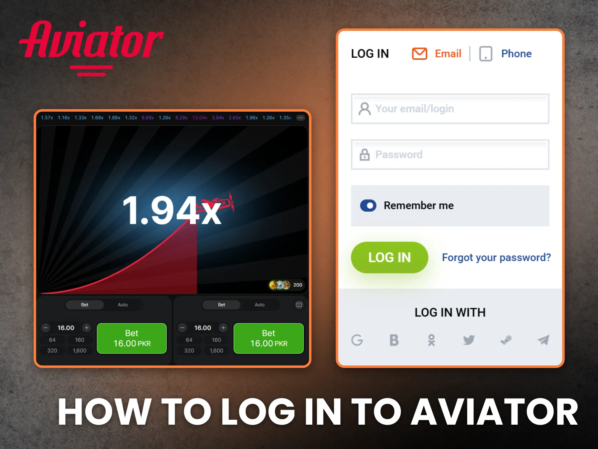Log in to your Aviator account quickly and start betting instantly.