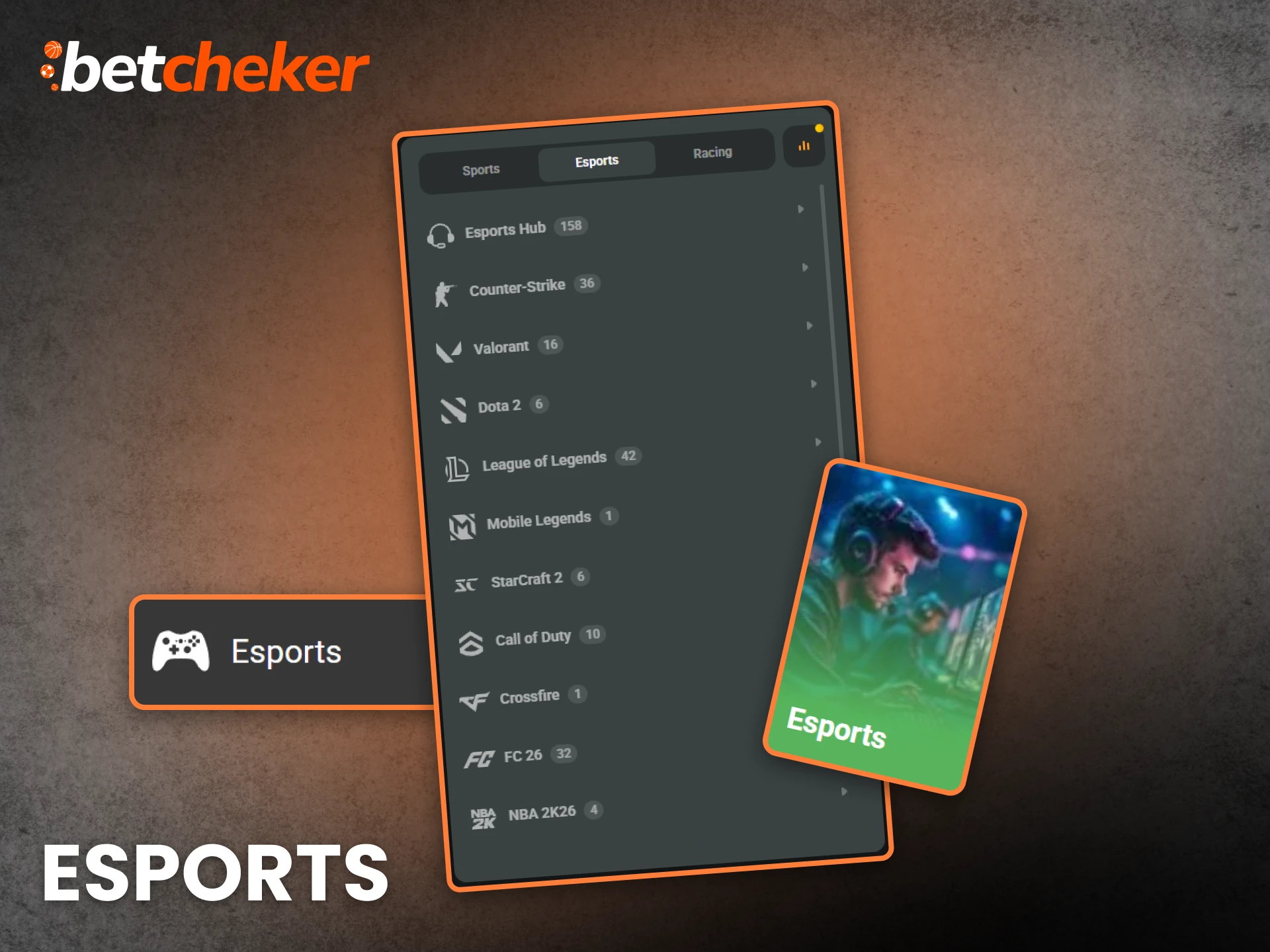 Bet on eSports tournaments to win via the betting app.