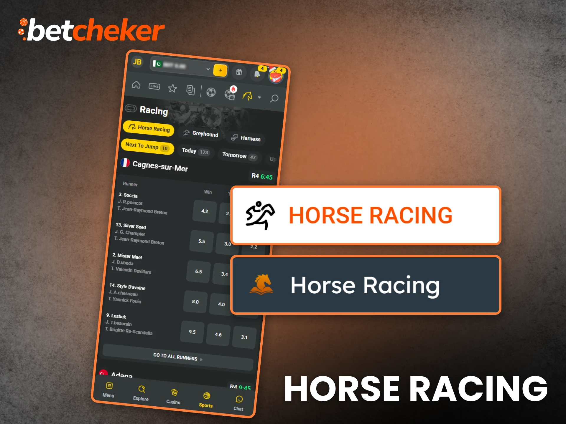 Wager on horse racing through the casino apps.