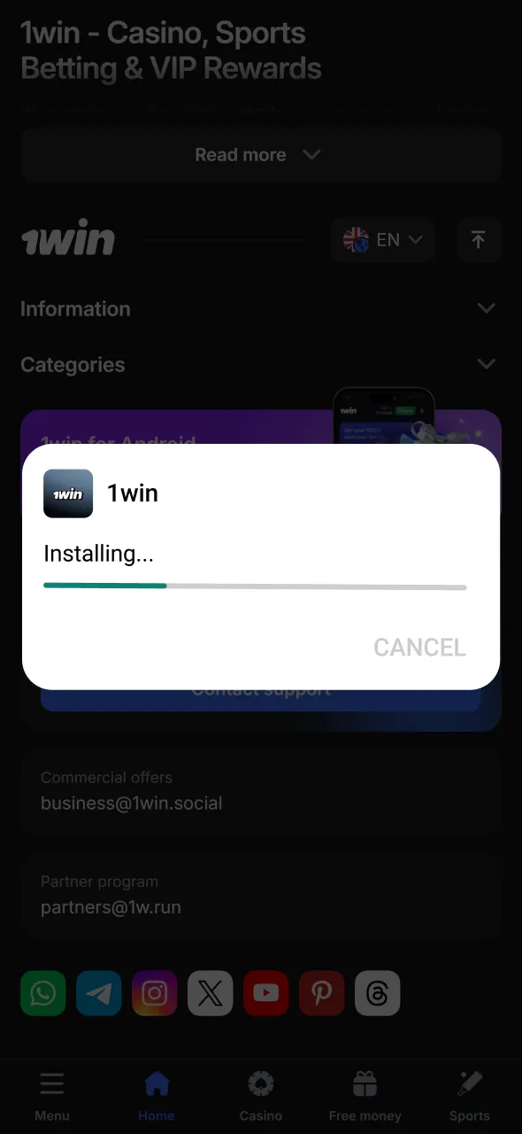 Complete installation of 1win app and launch it on your device.