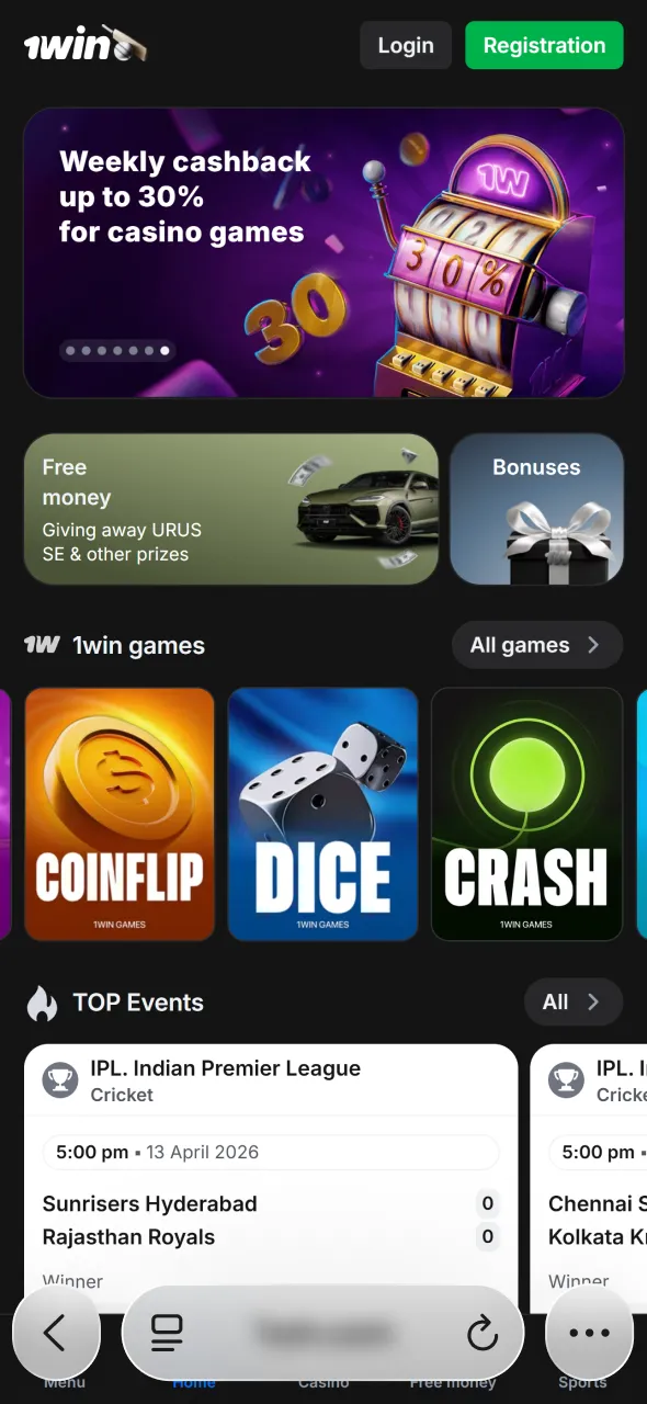 Visit 1win website in India to set up the iOS app.