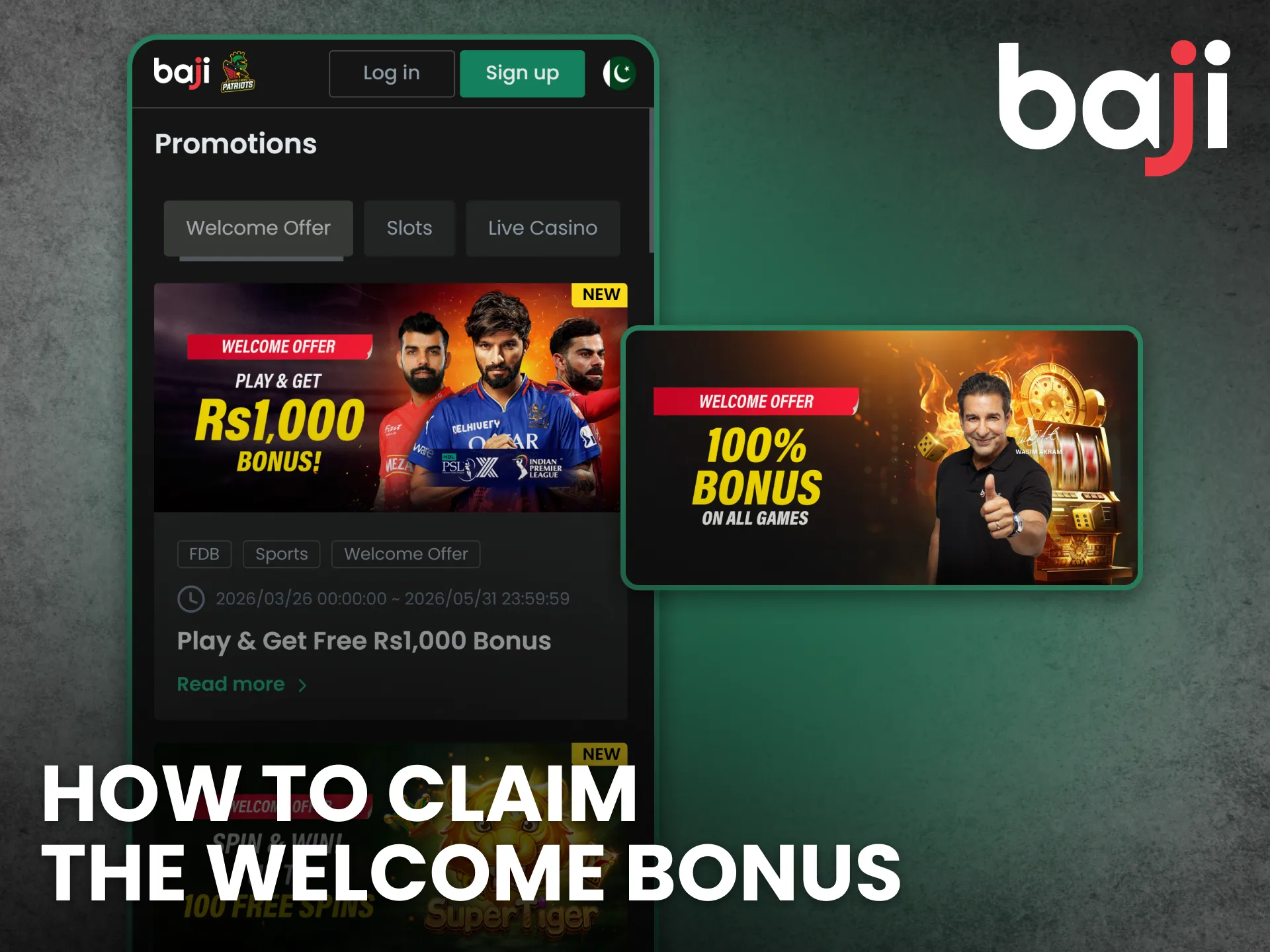 Follow steps on Baji Live app to claim welcome bonus.