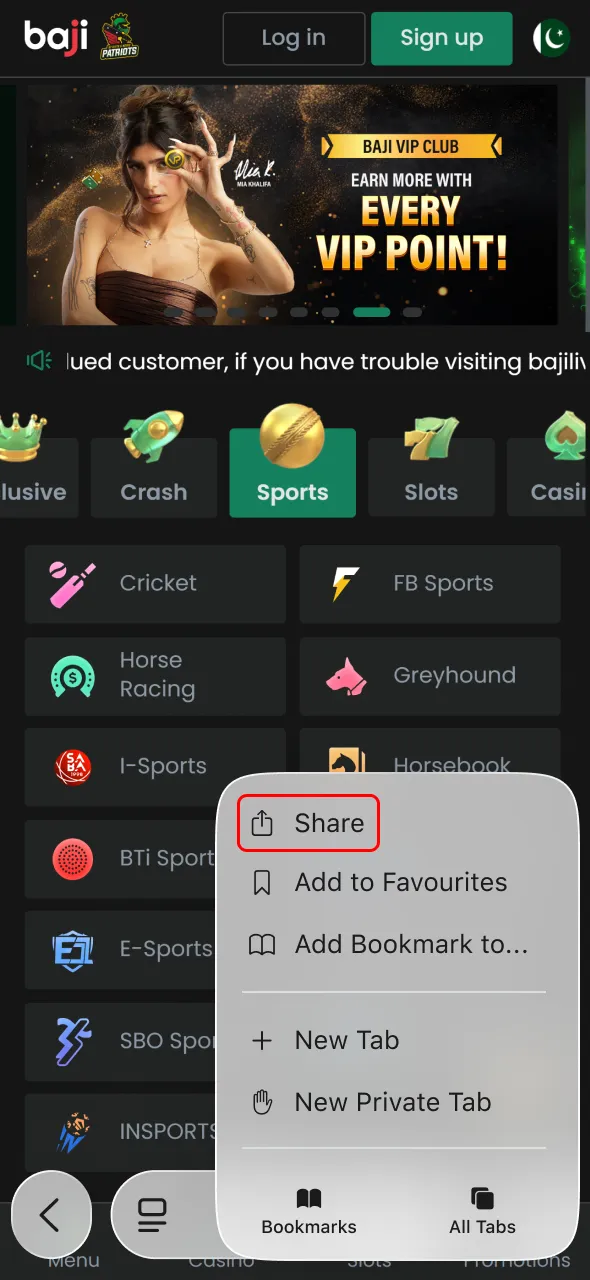 Open menu on Baji Live site and find app installation options.
