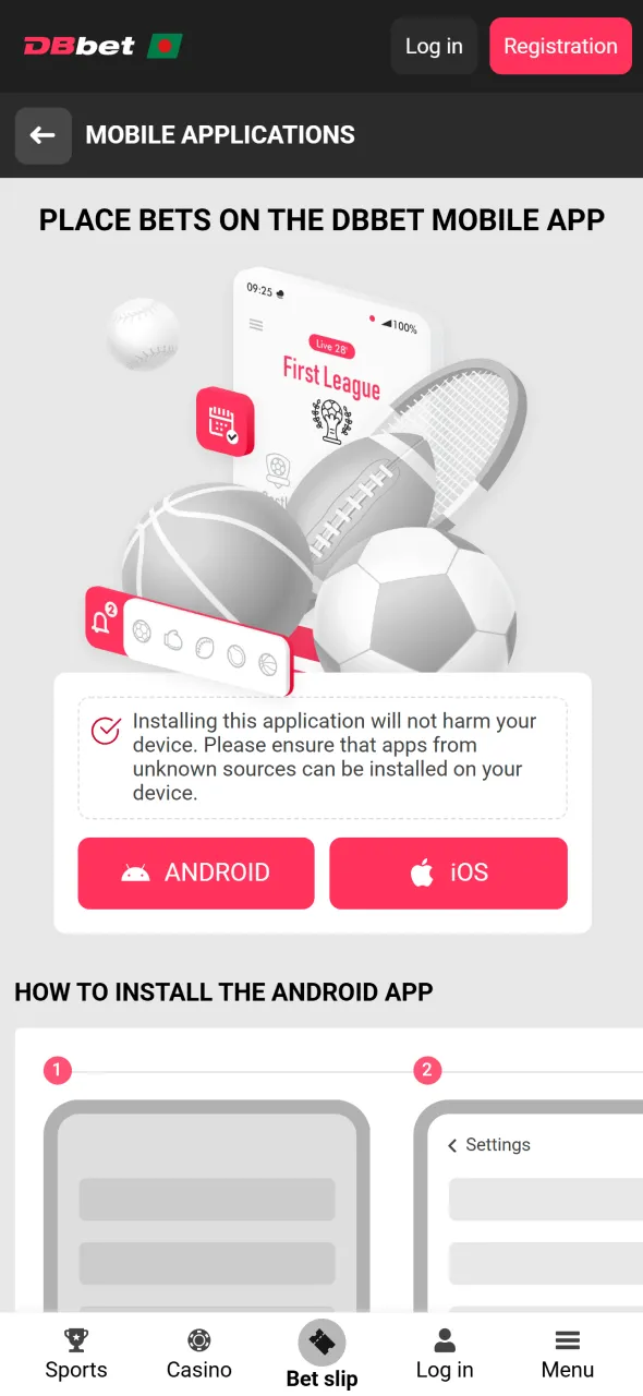 Navigate Dbbet apps section and locate installation file easily.