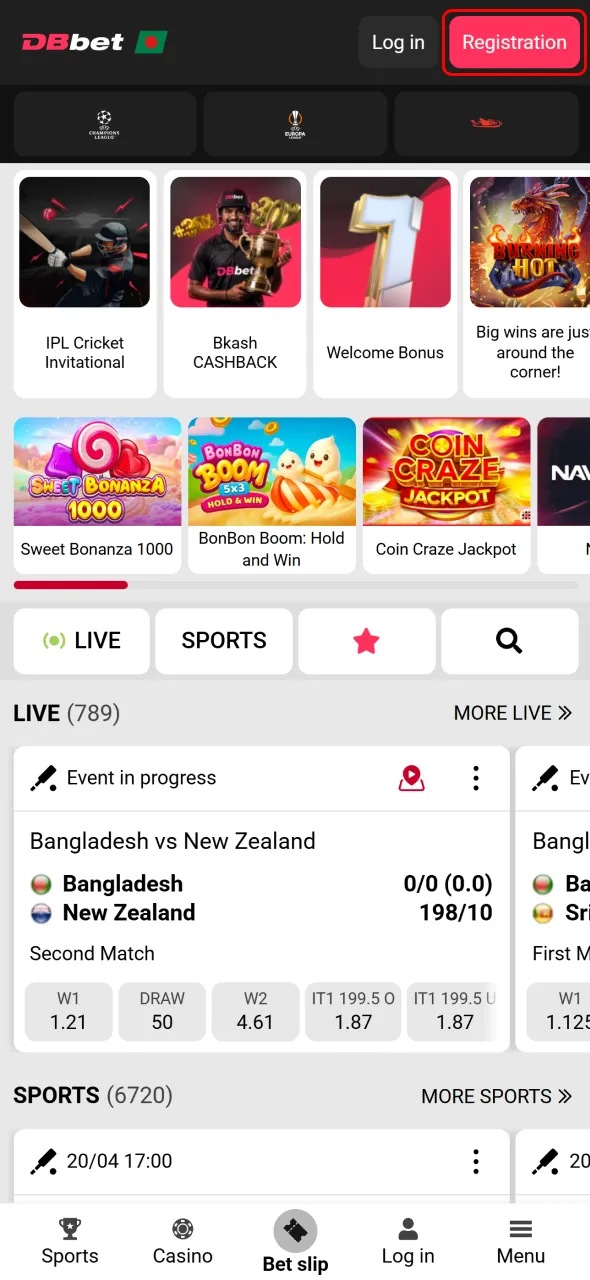 Open Dbbet app registration window and begin creating your account.