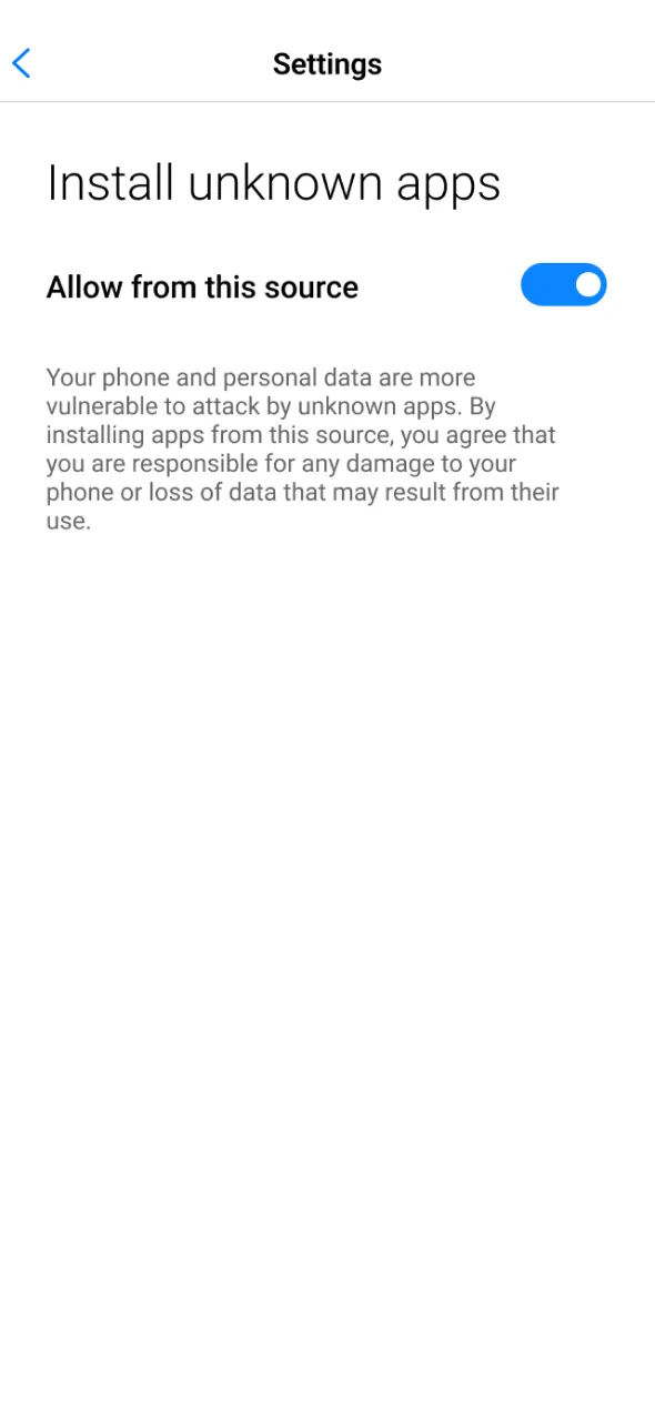 Allow Krikya app unknown sources to continue Android setup safely.