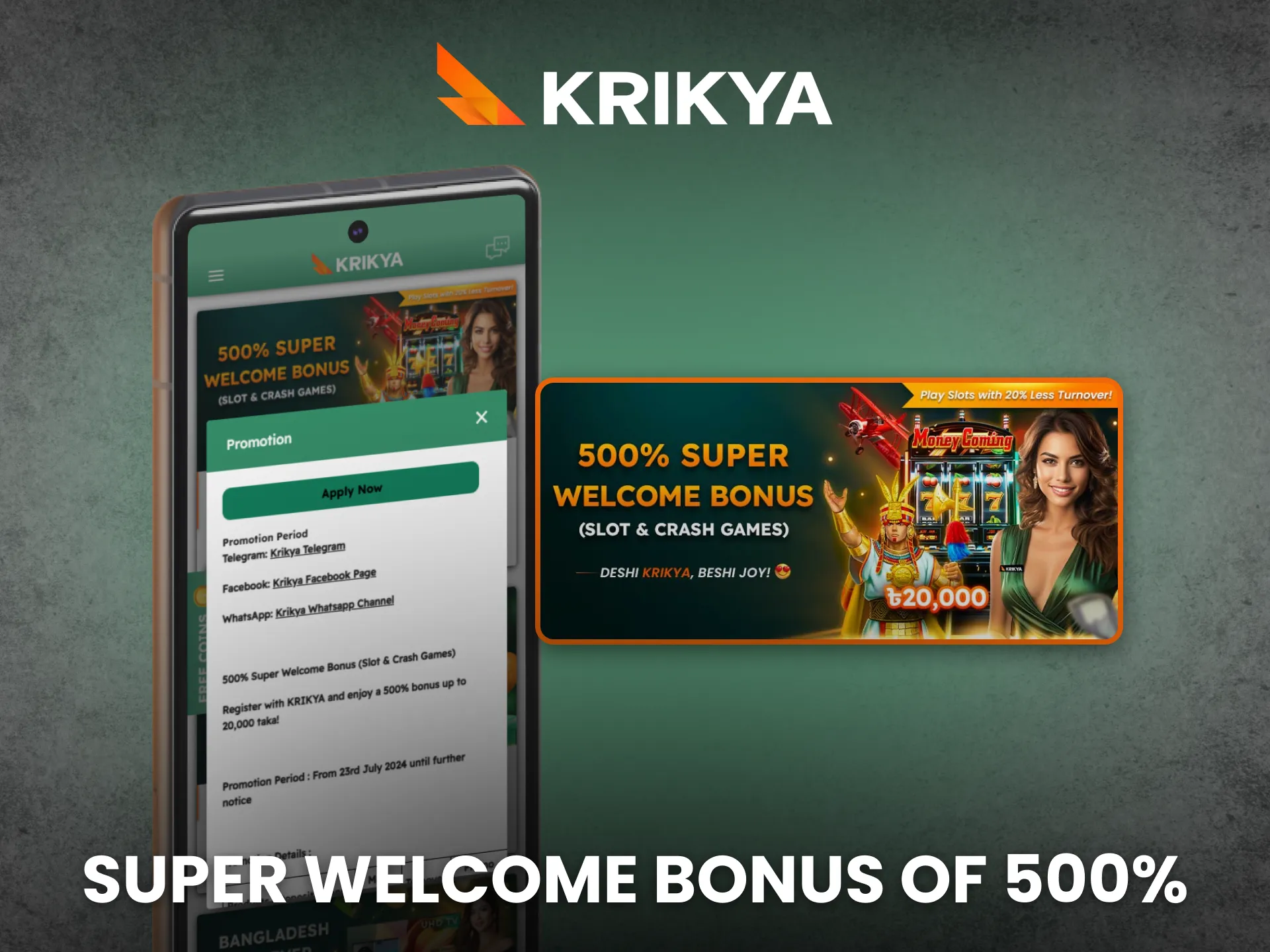Unlock Krikya app 500 percent bonus and explore slot and crash games.