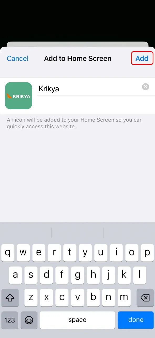 Confirm Krikya app addition and complete setup successfully.