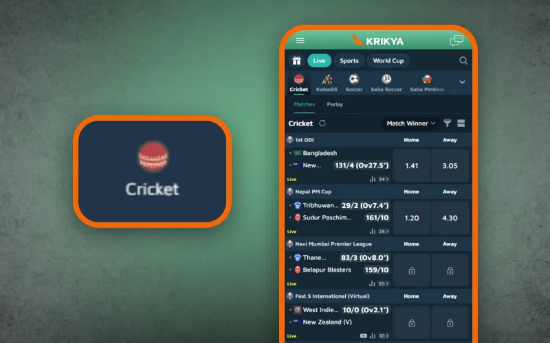 Bet on cricket matches with Krikya app and follow every moment.