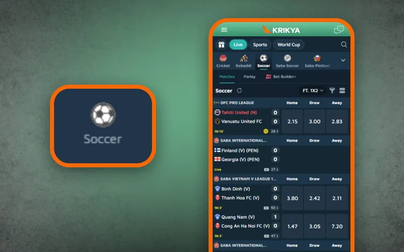 Try football betting on Krikya app and predict match outcomes.